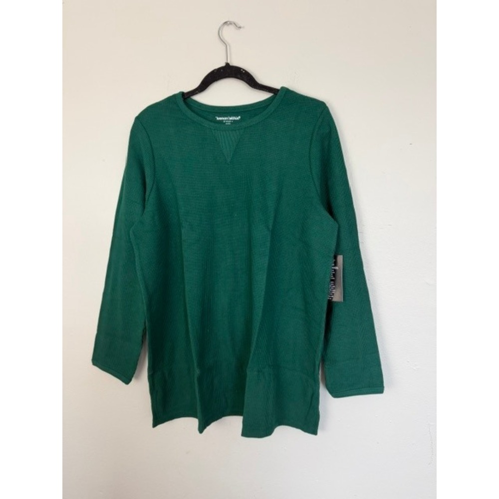Woman Within Hunter Green Waffle Knit Thermal Top Long Sleeve 18/20 L 37-5121-1